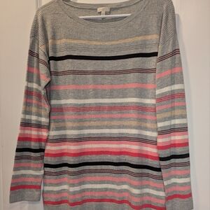 Talbots Striped Knit Sweater NWT Size Small Gray Pink Lightweight Crewneck